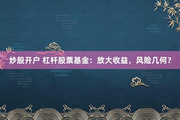炒股开户 杠杆股票基金：放大收益，风险几何？